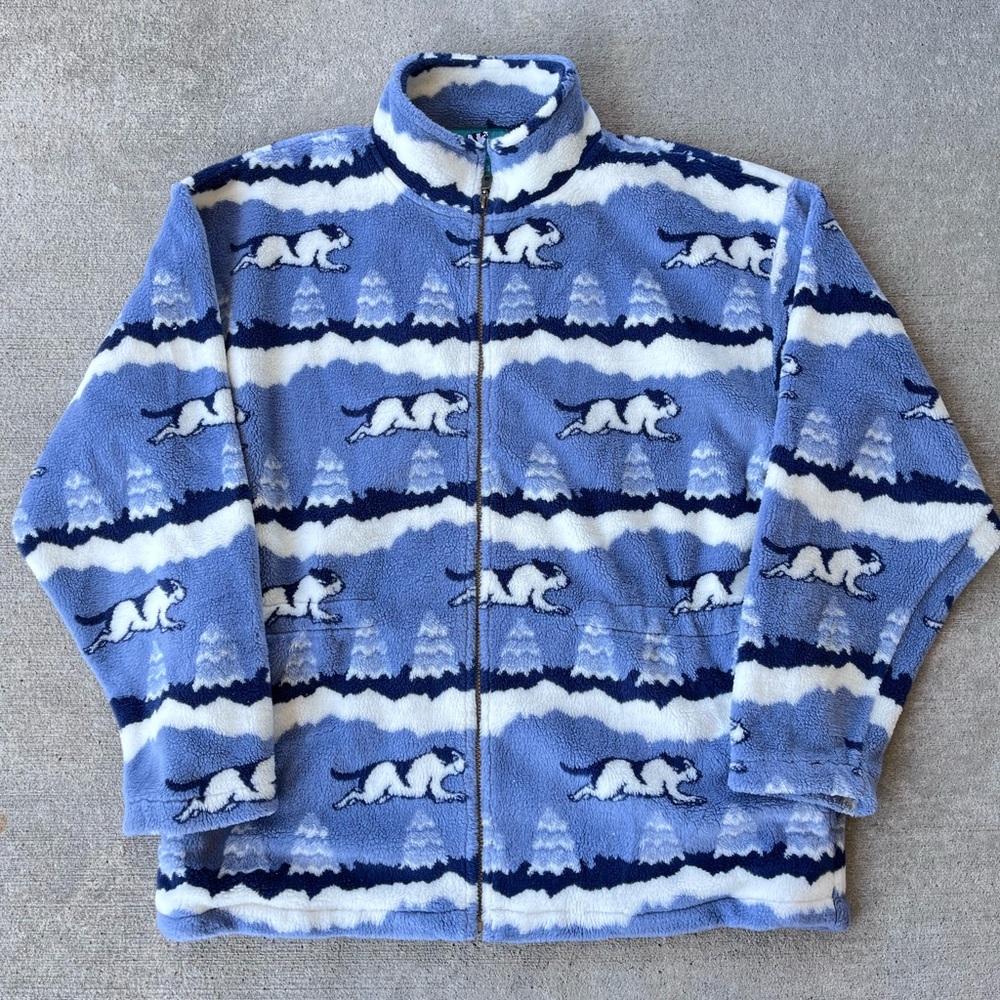 Vintage 90s plush big dog sherpa Teddy jacket zip up coat